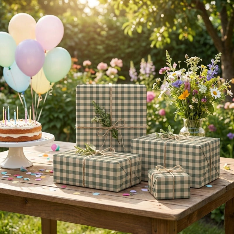 1 roll green     wrapping paper roll rustic