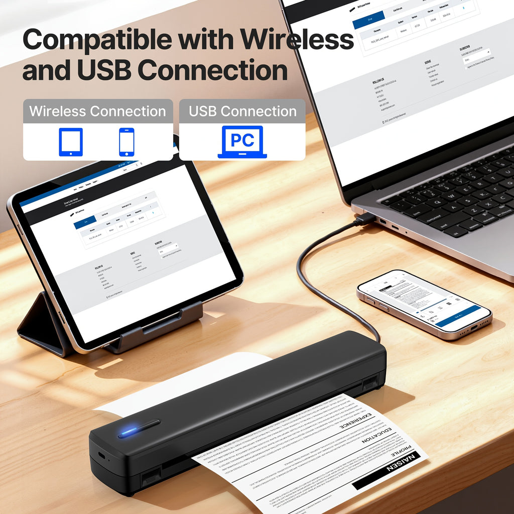 d810b a4 portable inkless thermal printer 20 sheets thermal