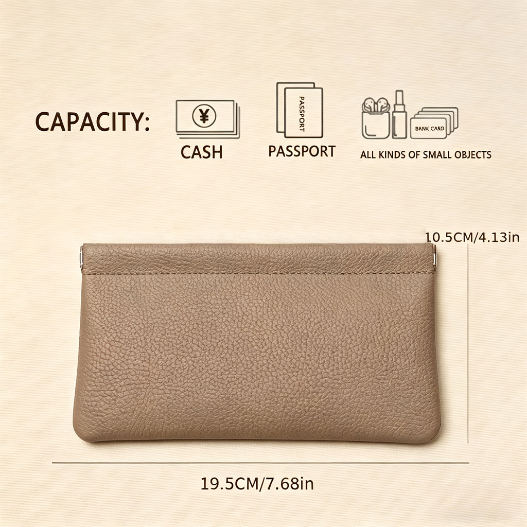 cowhide long womens wallet automatic closure