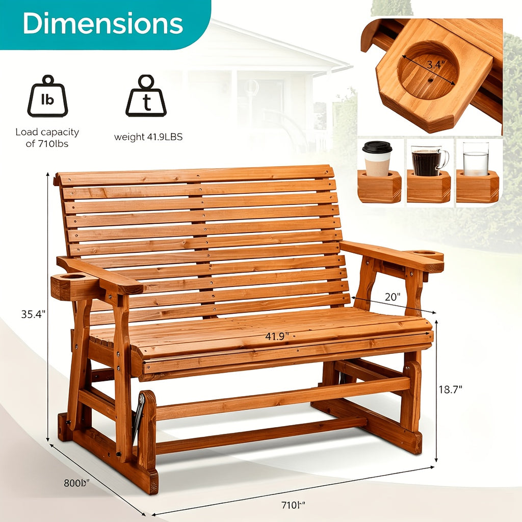 hd outdoor glider bench wood patio glider cup holders porch