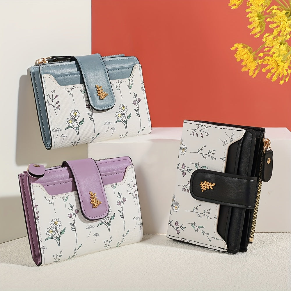 floral print hardware button bifold wallet temu