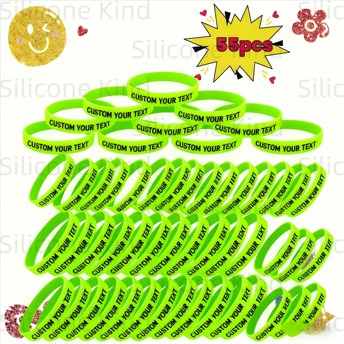custom 55pcs inspirational quote rubber wristbands bulk