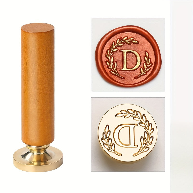 1 set retro letter wax sealing set yellow wooden handle wax