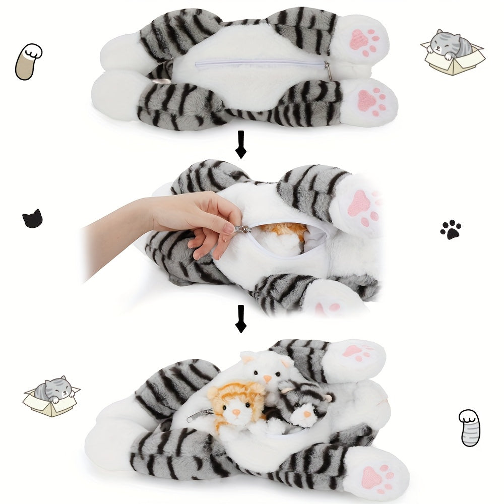 big cat plush toy 40cm mother 3 cute baby kittens