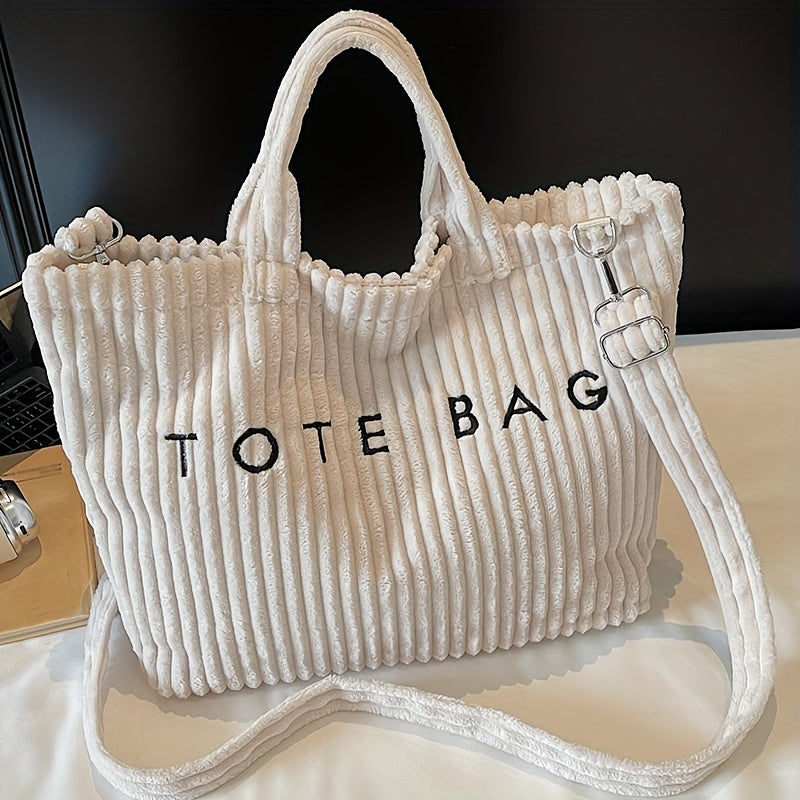 ladies fashionable solid color corduroy large capacity tote