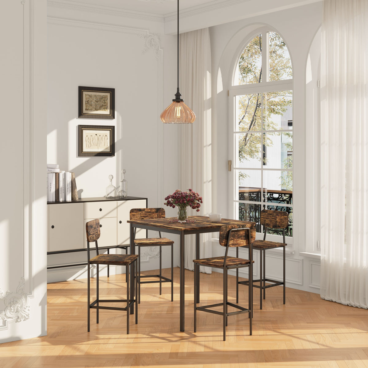 5pcs industrial dining table set 4 rectangular