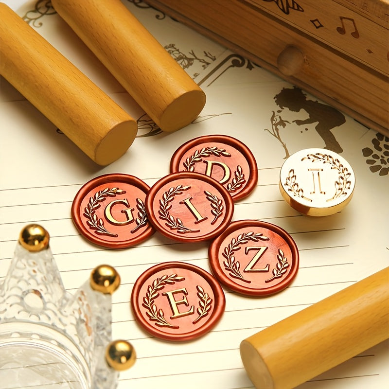 1 set retro letter wax sealing set yellow wooden handle wax