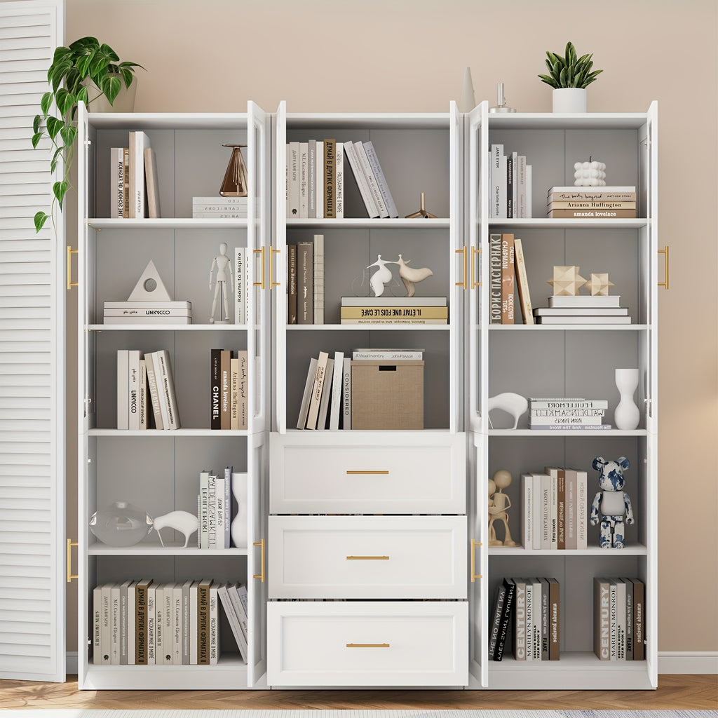 modular bookshelf display cabinet set glass doors drawers 5