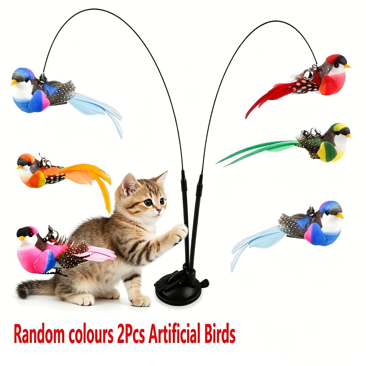 random colors 2pcs artificial birds 1 set interactive cat