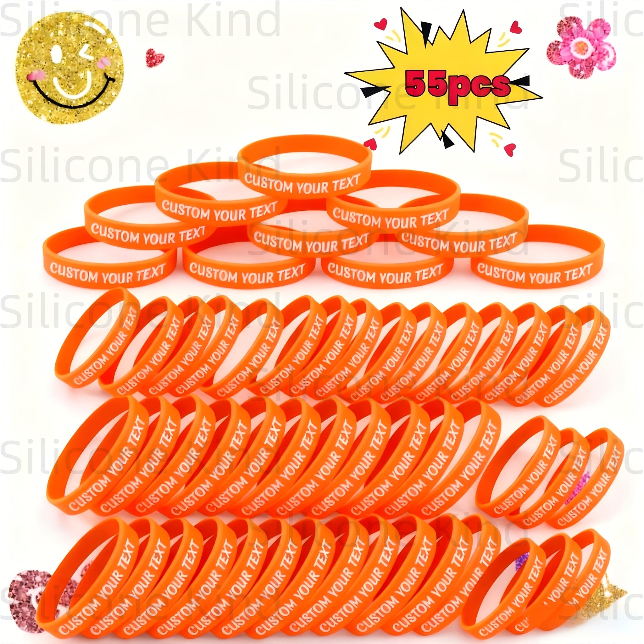 custom 55pcs inspirational quote rubber wristbands bulk