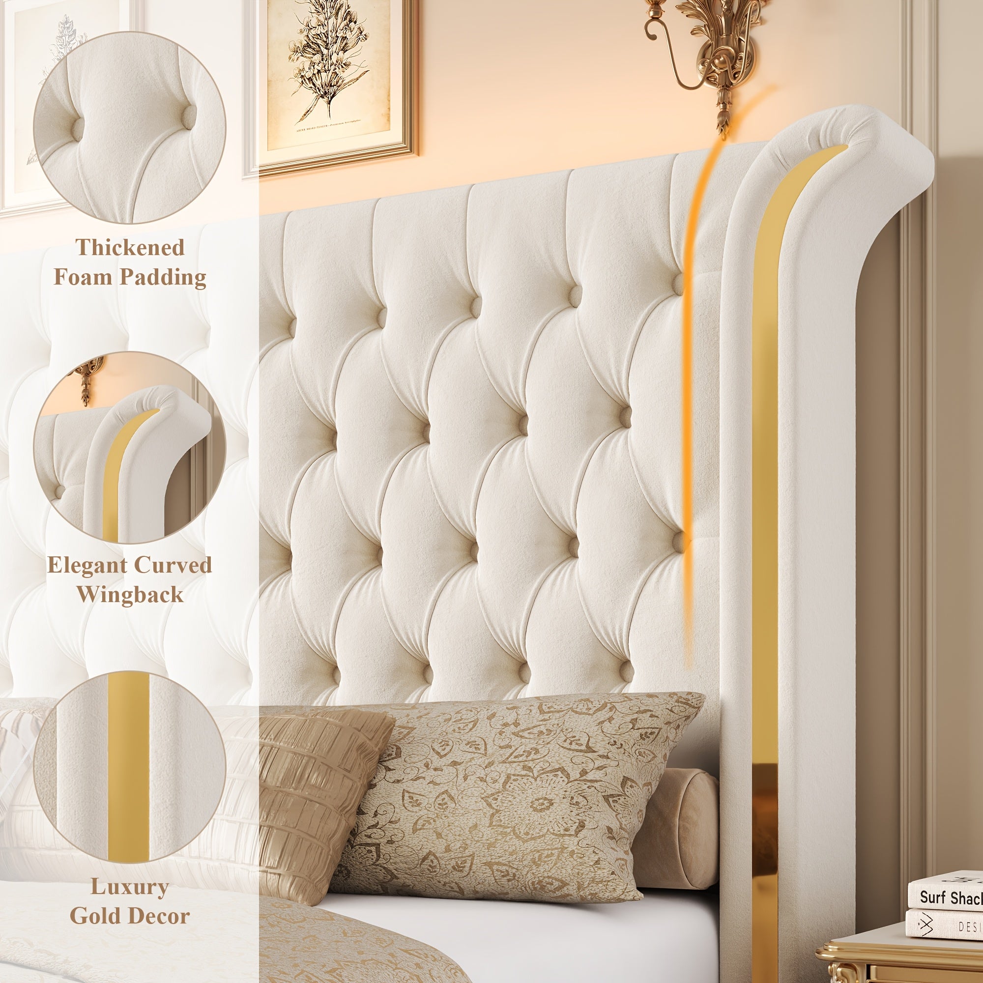 full size bed frame led headboard wingback tufted headboard