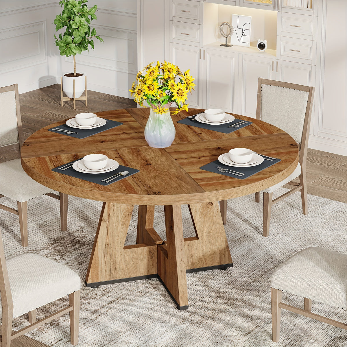 47 inch farmhouse dining table rustic round dinner table 4