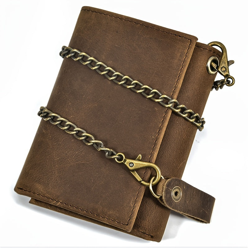 men vintage chain trifold pocket wallet wtih key holder
