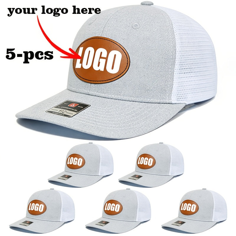5pcs set tan oval logo mesh baseball caps customizable