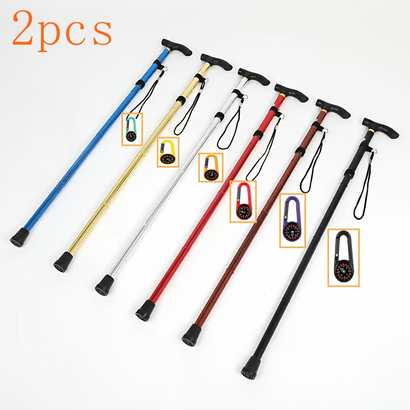 2pcs rubber pointed foldable hiking poles adjustable height