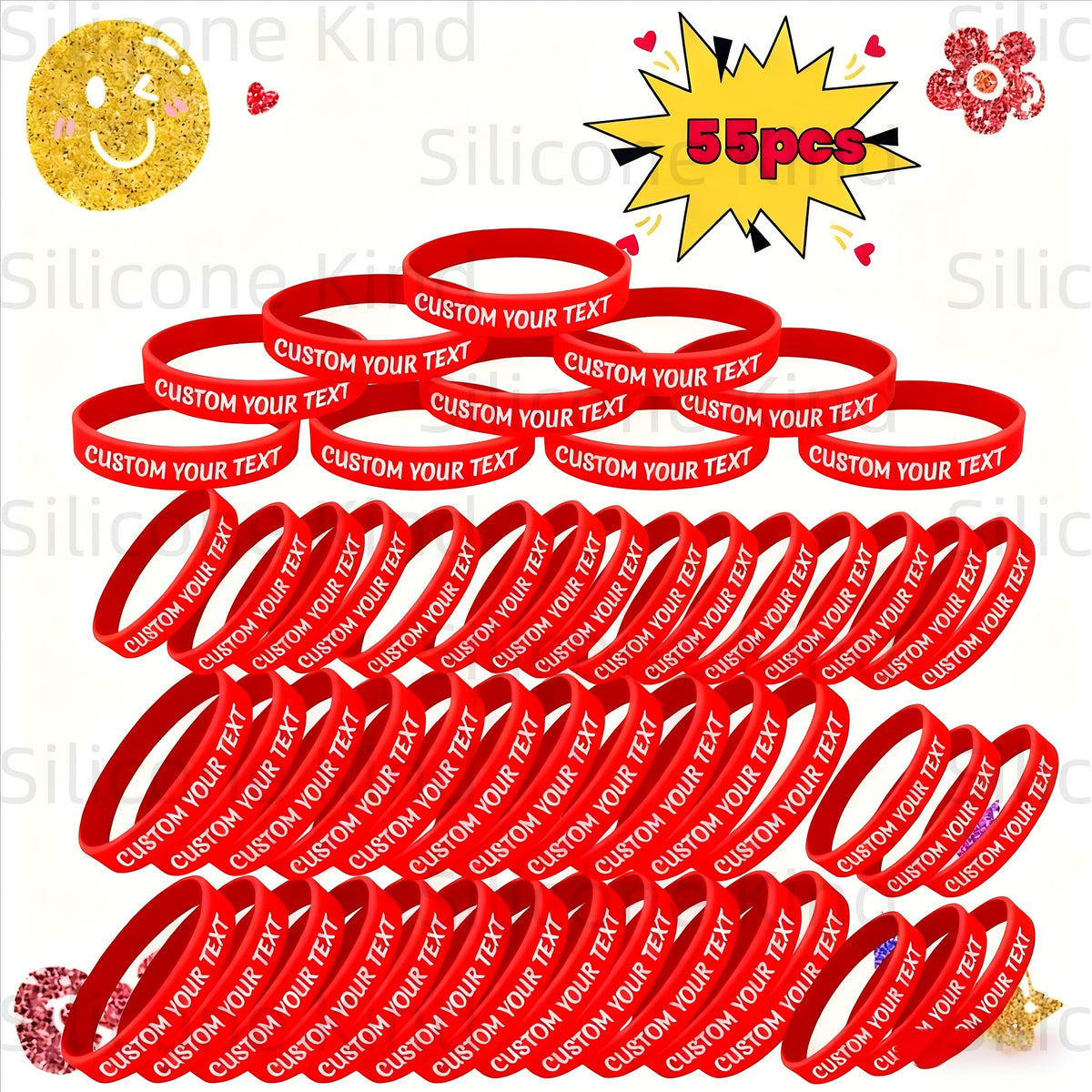 custom 55pcs inspirational quote rubber wristbands bulk