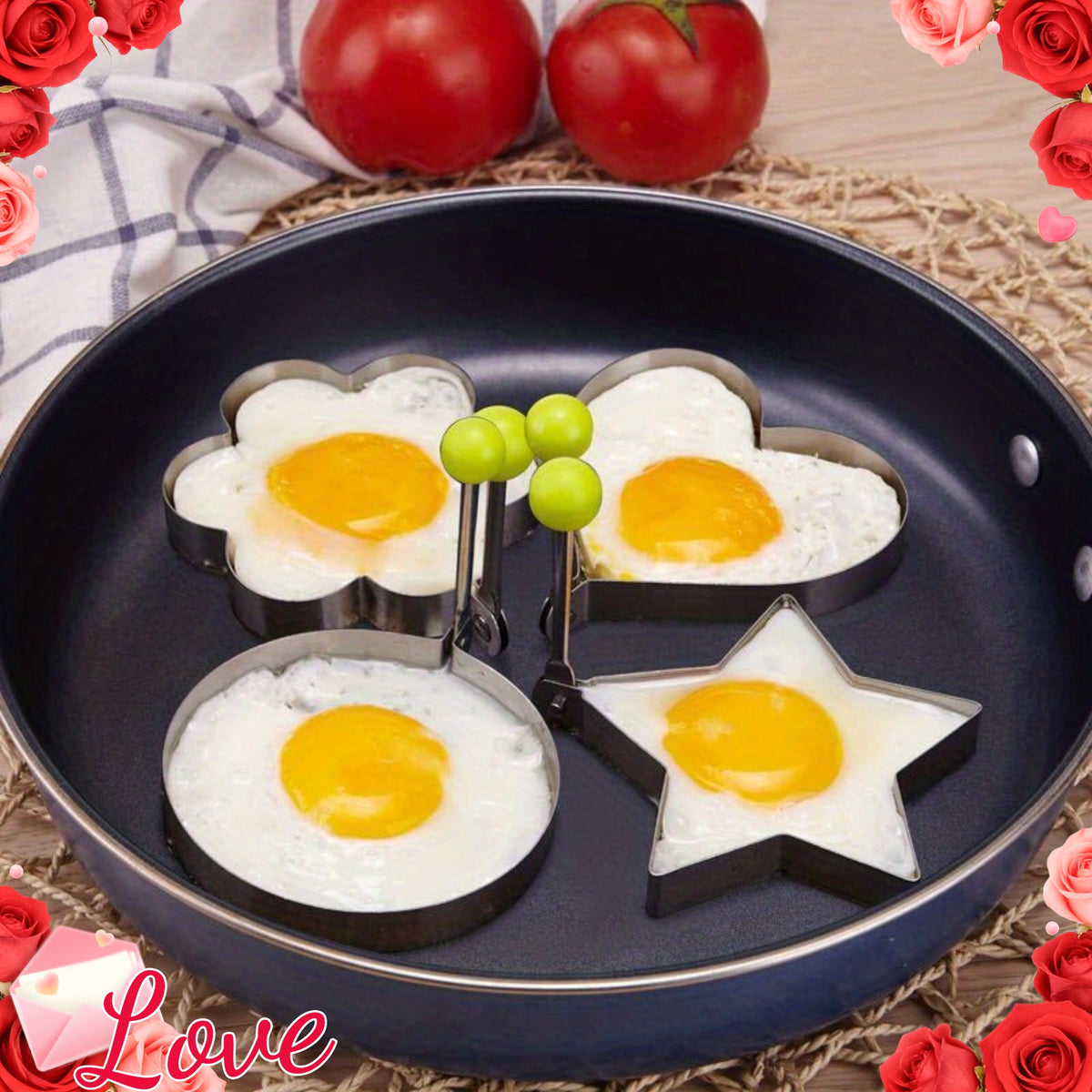 4pcs stainless steel egg mold set   flower round
