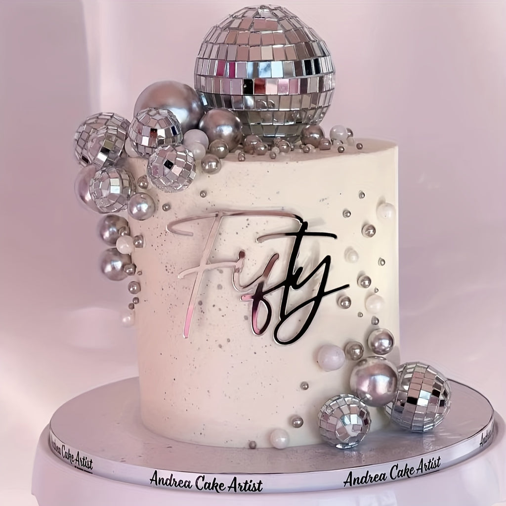 14 silver disco ball cake decorations suitable 70s disco