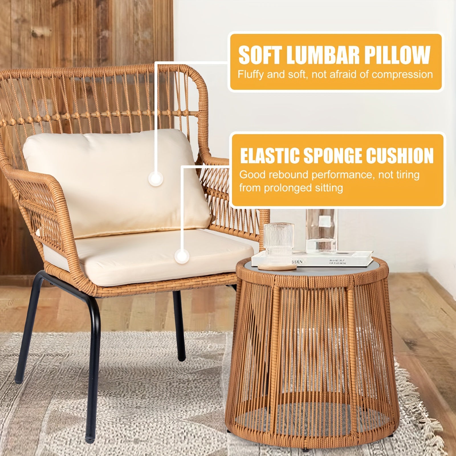 3pcs boho outdoor small patio furniture chair set beige