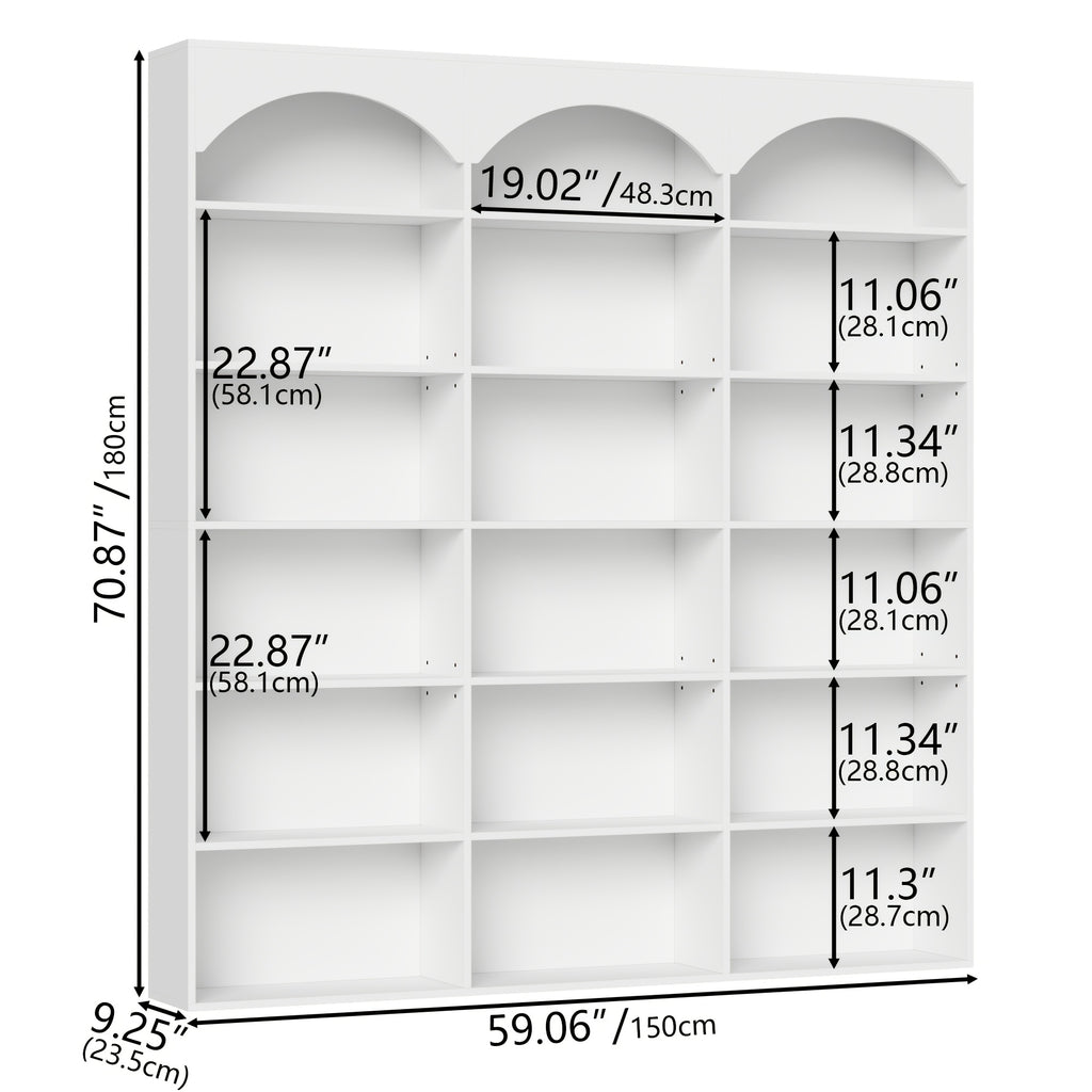 71 tall 7 tier arched bookcase modern triple wide bookshelf