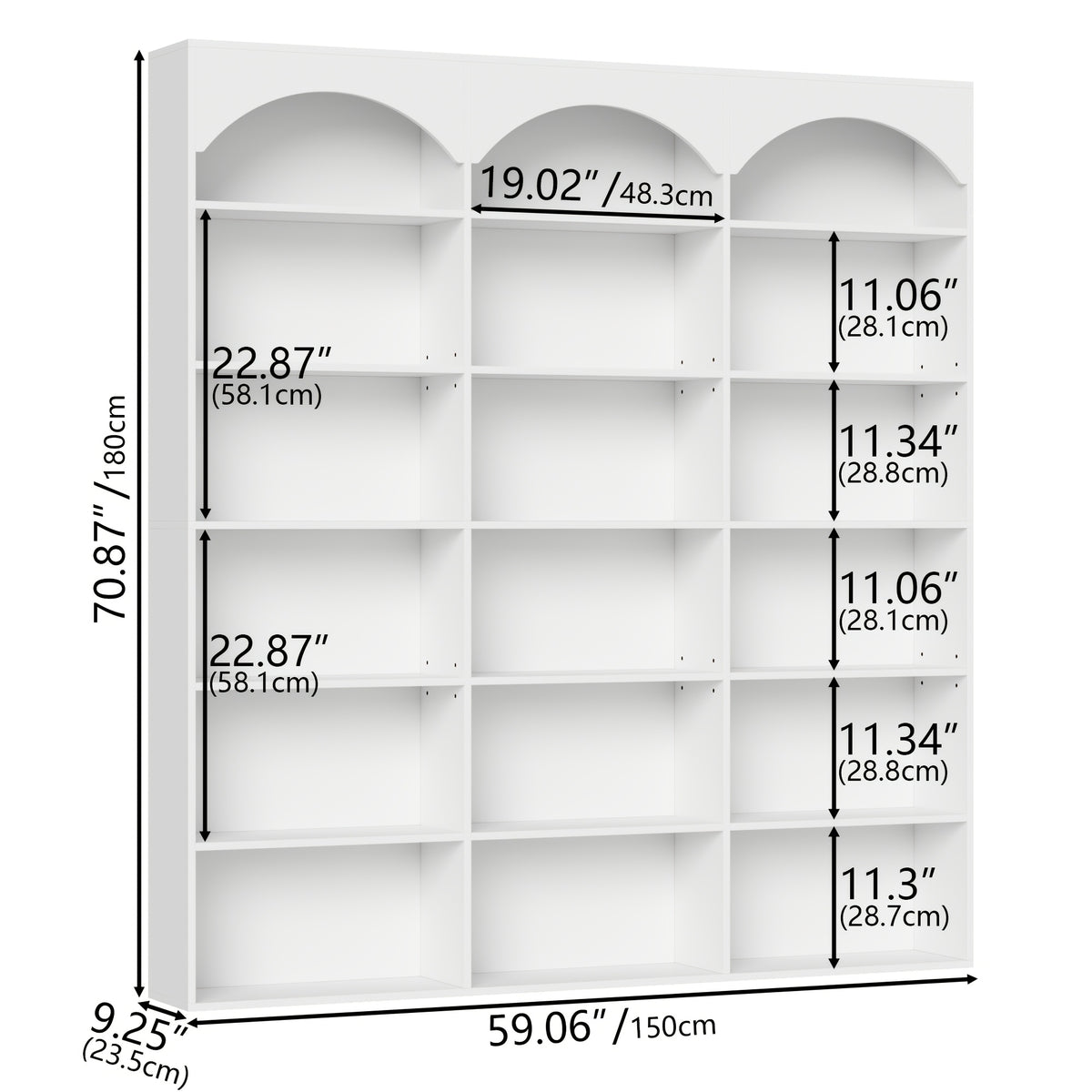 71 tall 7 tier arched bookcase modern triple wide bookshelf