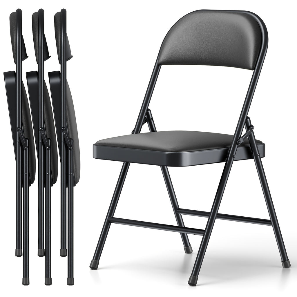4 pack heavy duty black folding chairs padded seats portable