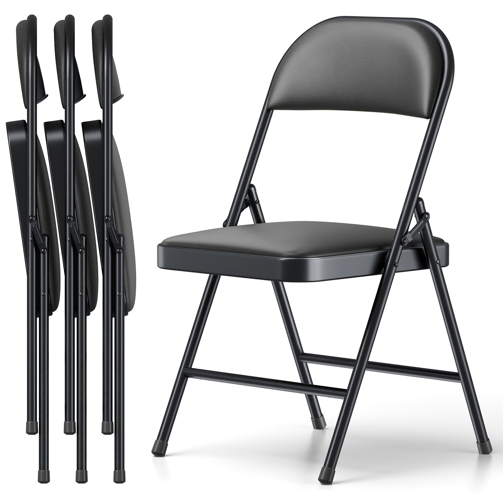 4 pack heavy duty black folding chairs padded seats portable