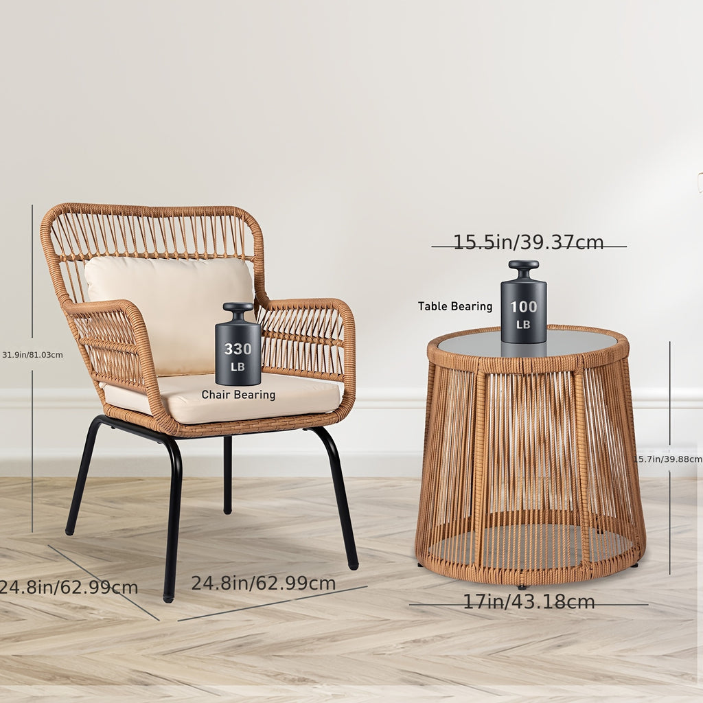 3pcs boho outdoor small patio furniture chair set beige