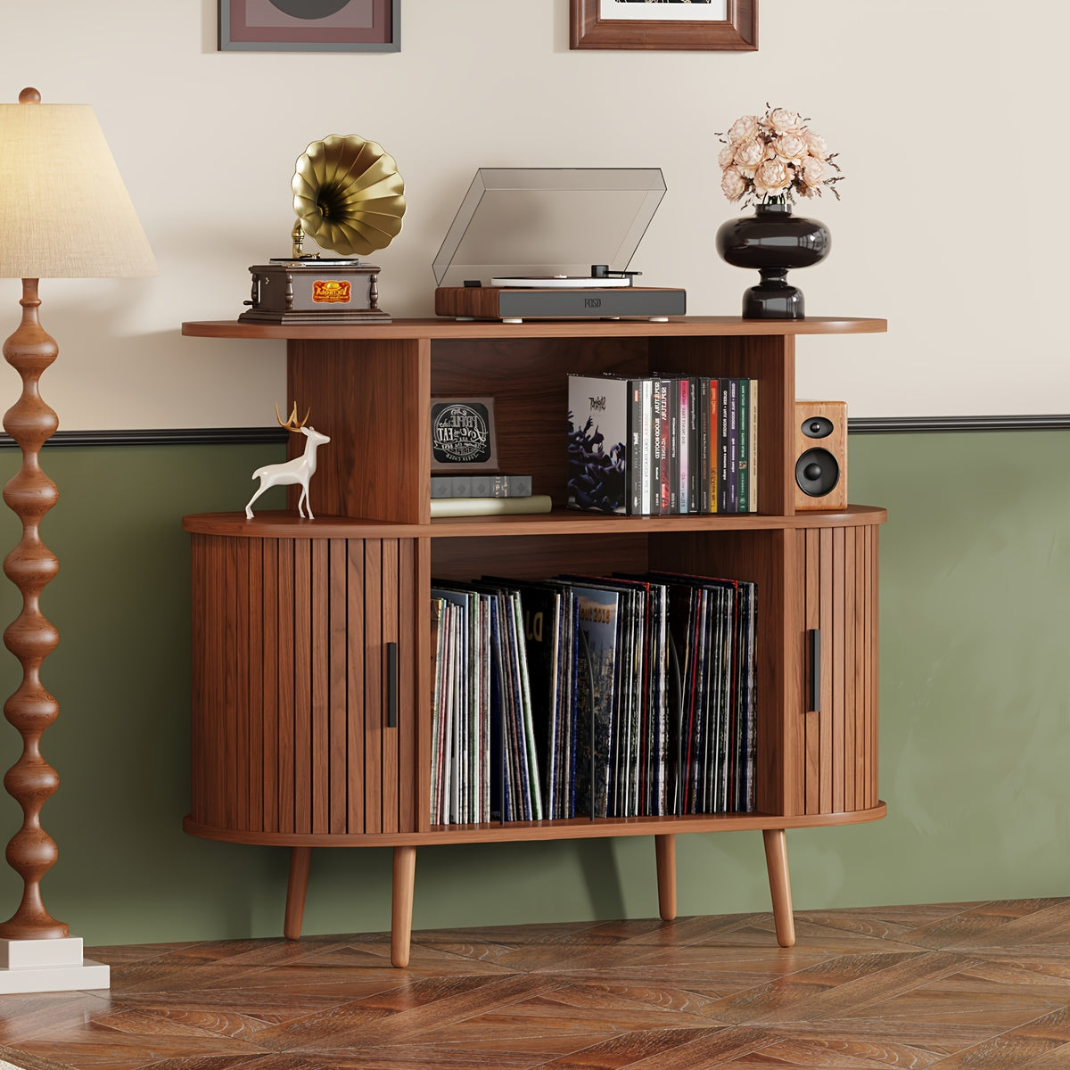 century modern record player stand storage vinyl record