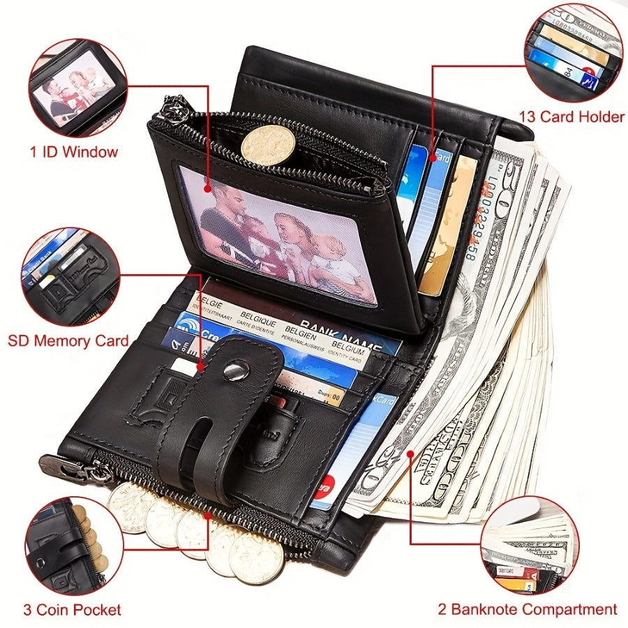mens wallet chain leather short wallet rfid shielding card