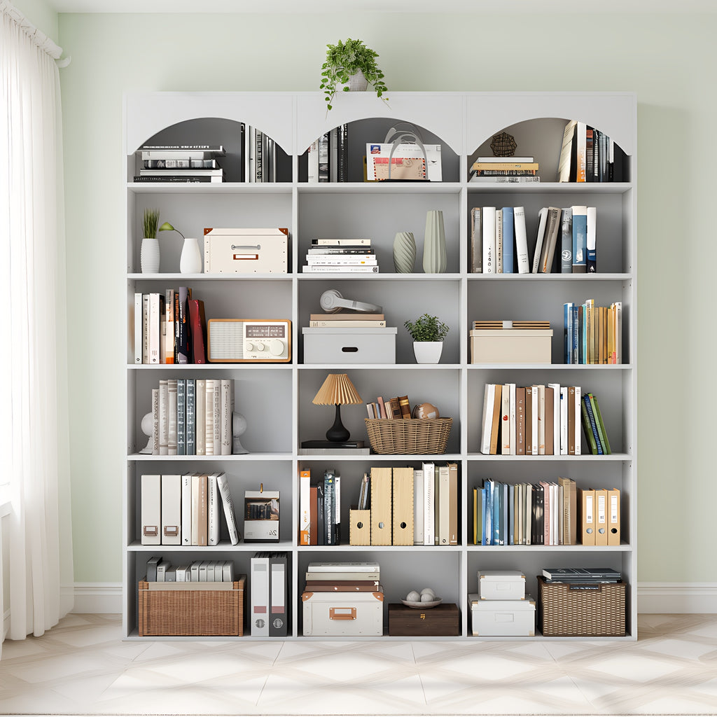 71 tall 7 tier arched bookcase modern triple wide bookshelf