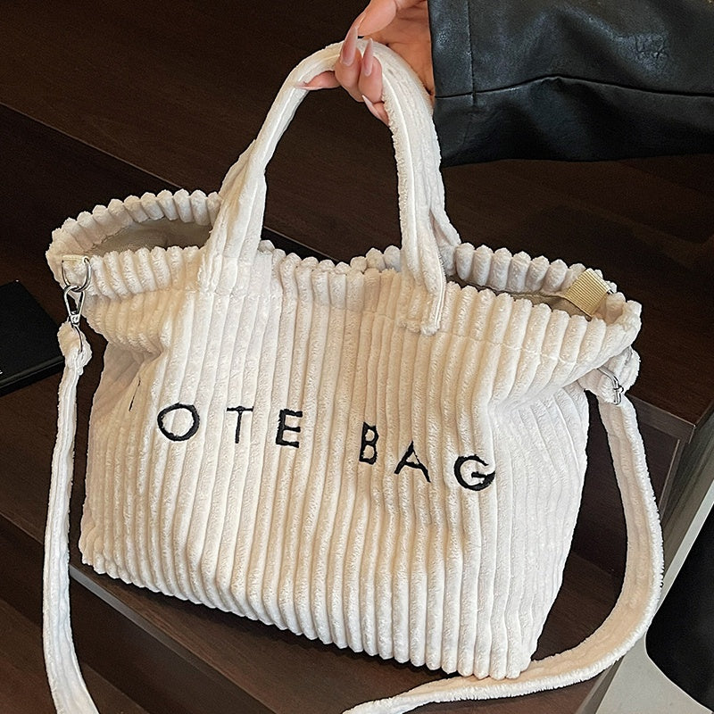 ladies fashionable solid color corduroy large capacity tote