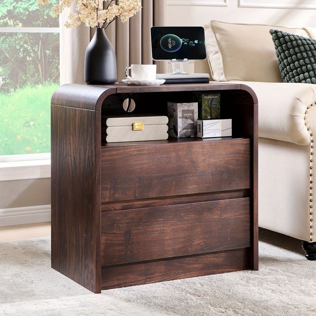 25 tall modern nightstand charging station wood bedside