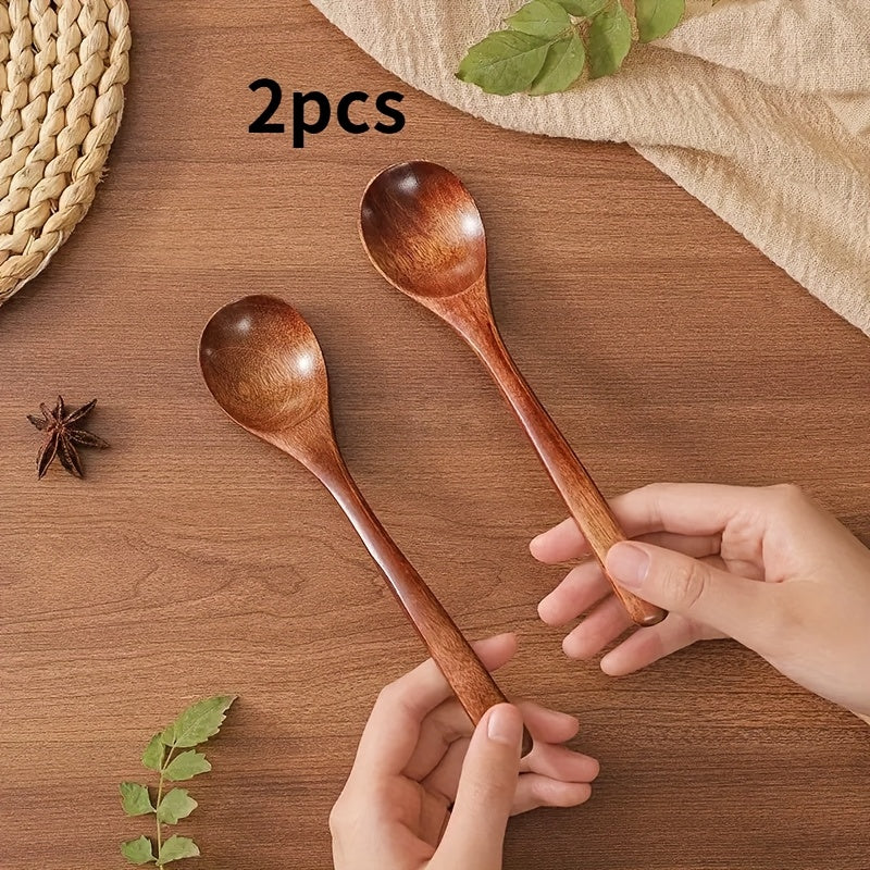 2pcs wooden spoons suitable stirring eating japanese wooden