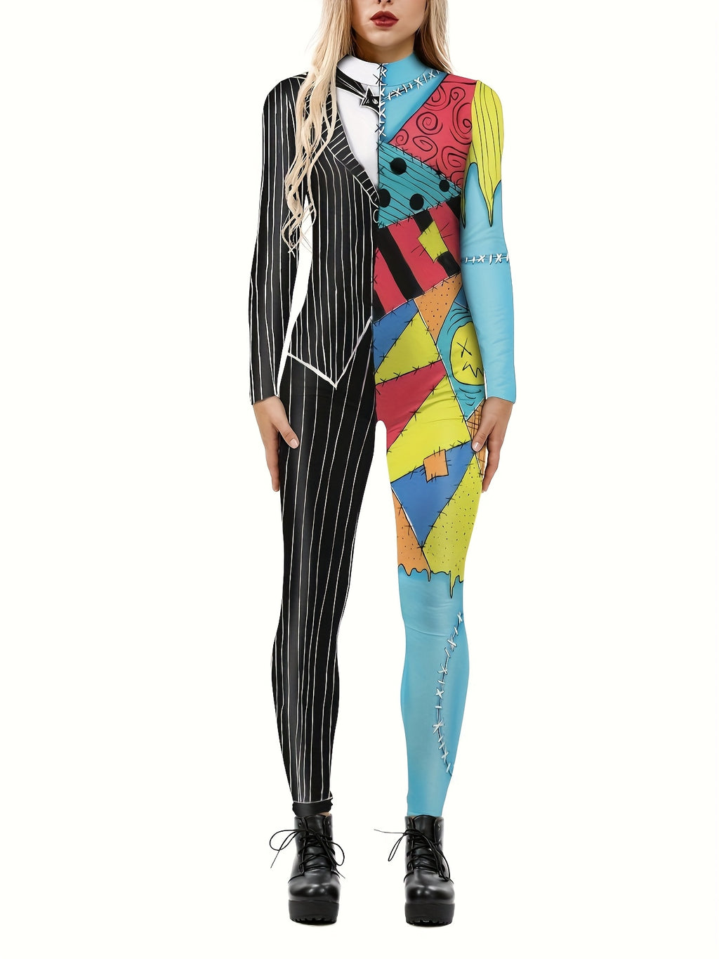 6131 fashion print party jumpsuit cosplay print long sleeve