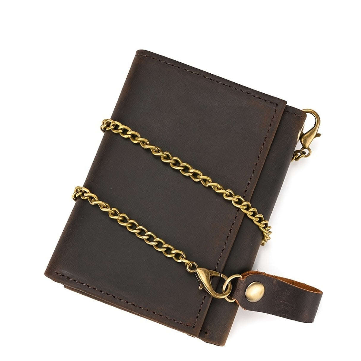 men vintage chain trifold pocket wallet wtih key holder