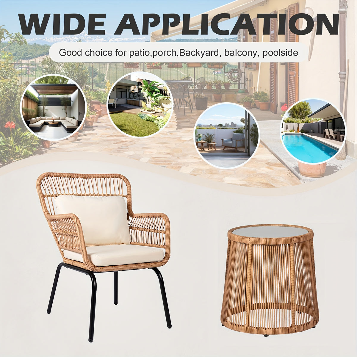 3pcs boho outdoor small patio furniture chair set beige