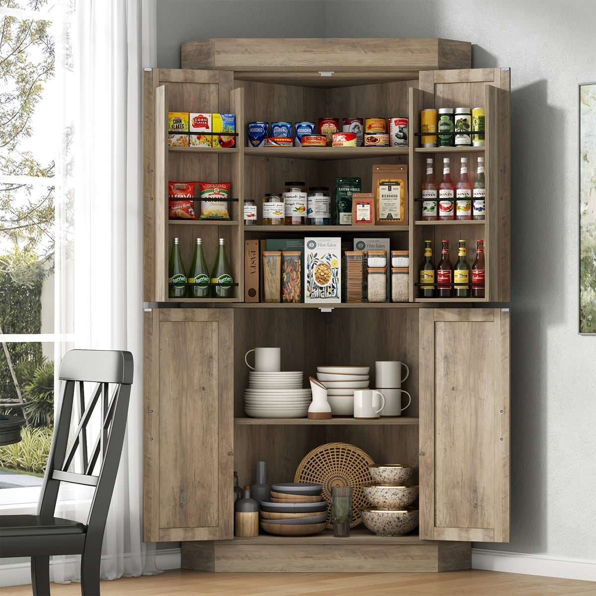 71 farmhouse kitchen pantry cabinet doors shelves tall