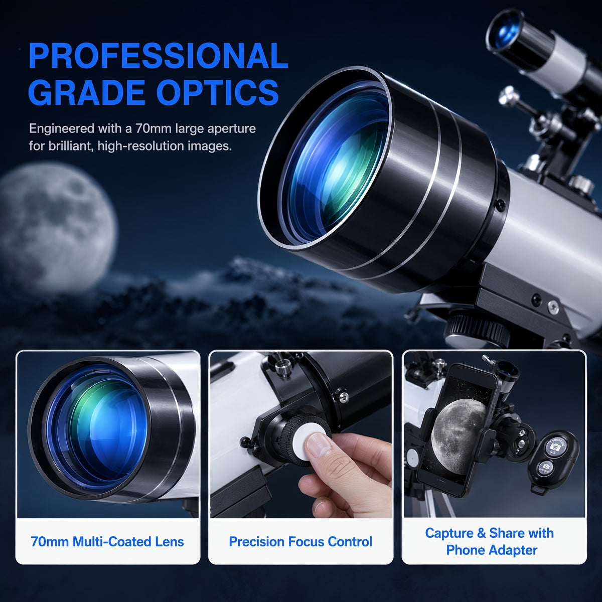 150x telescope 70mm aperture telescope high magnification