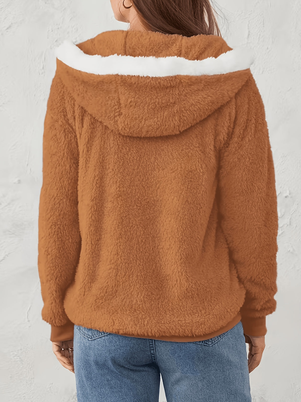womens fall winter fleece lined hooded jacket zipper elegant