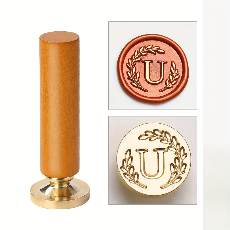 1 set retro letter wax sealing set yellow wooden handle wax