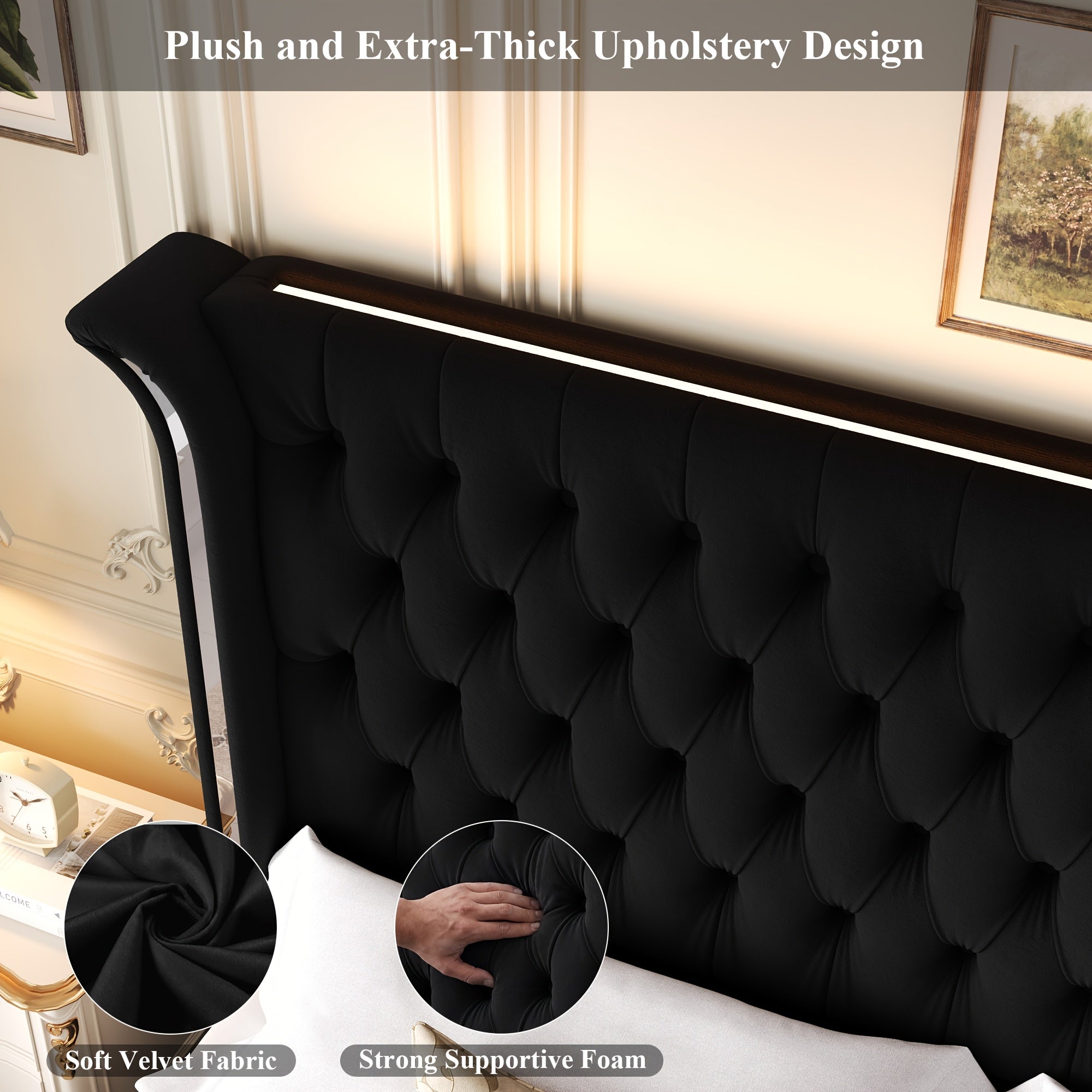 full size bed frame led headboard wingback tufted headboard