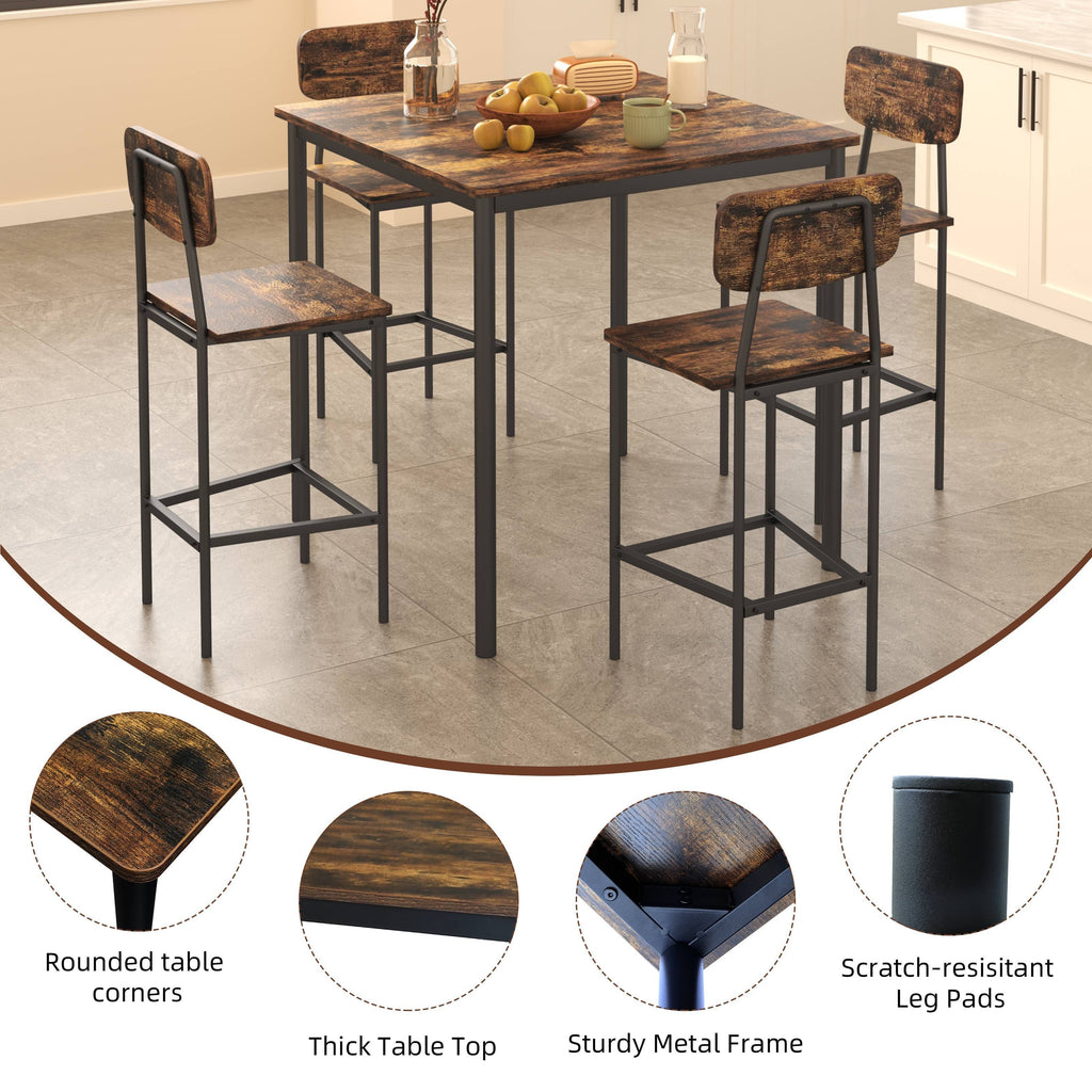 5pcs industrial dining table set 4 rectangular