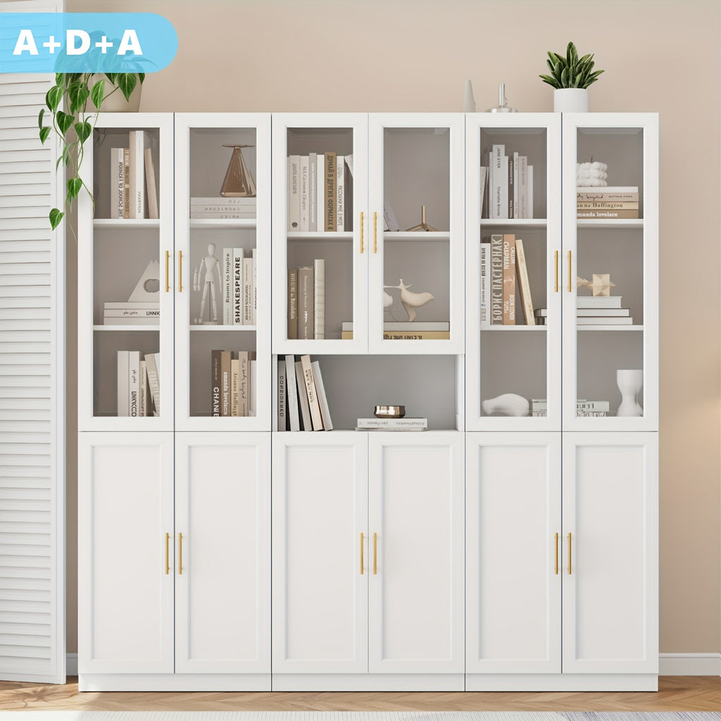 modular bookshelf display cabinet set glass doors drawers 5