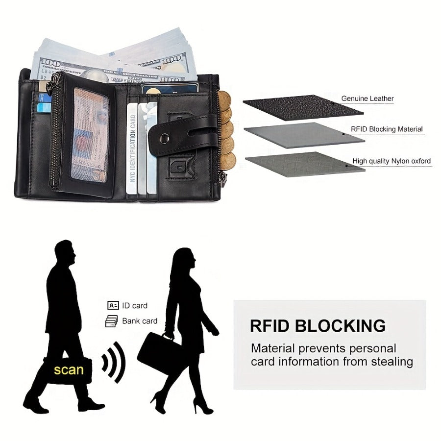 mens wallet chain leather short wallet rfid shielding card