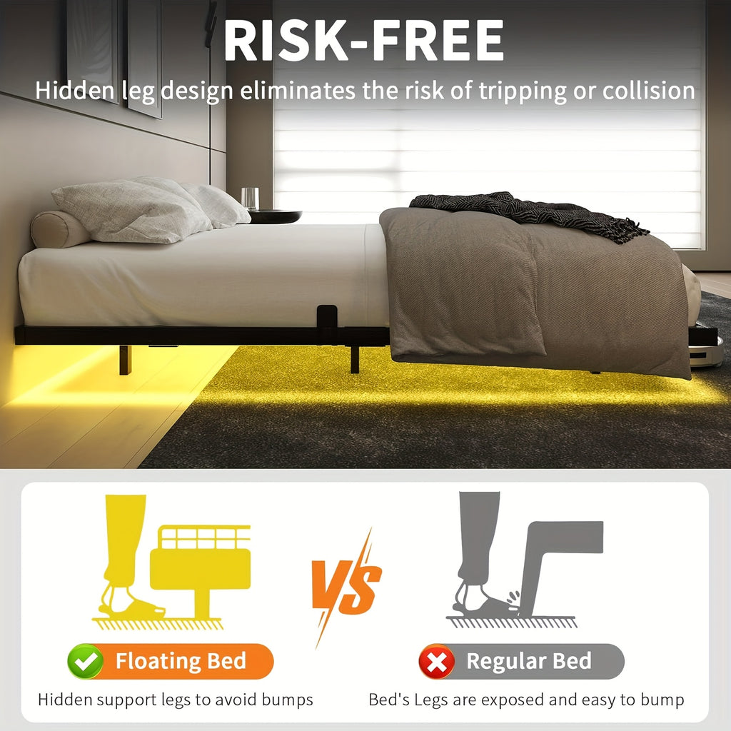 full queen king size floating bed frame smart led lights