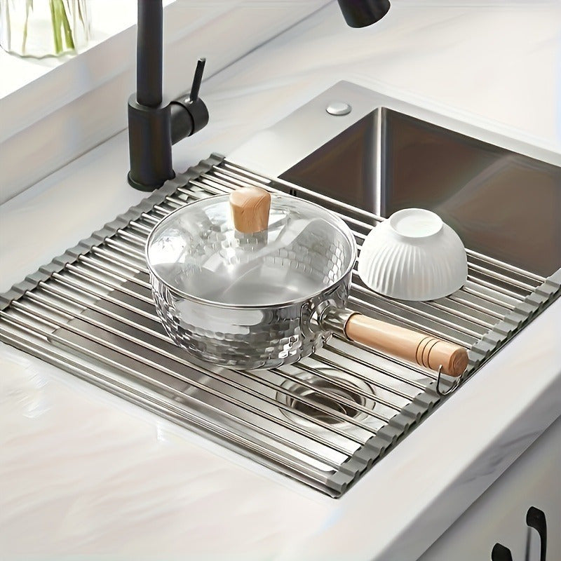 1pc deluxe roll stainless steel dish drying rack space