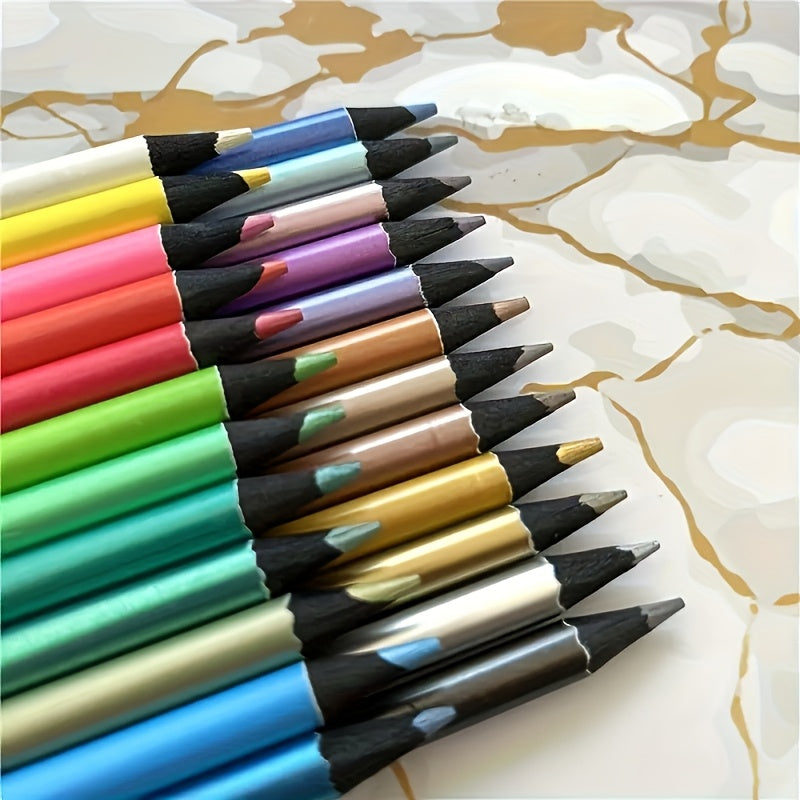 24 colors metallic colored pencils set glossy shiny metal