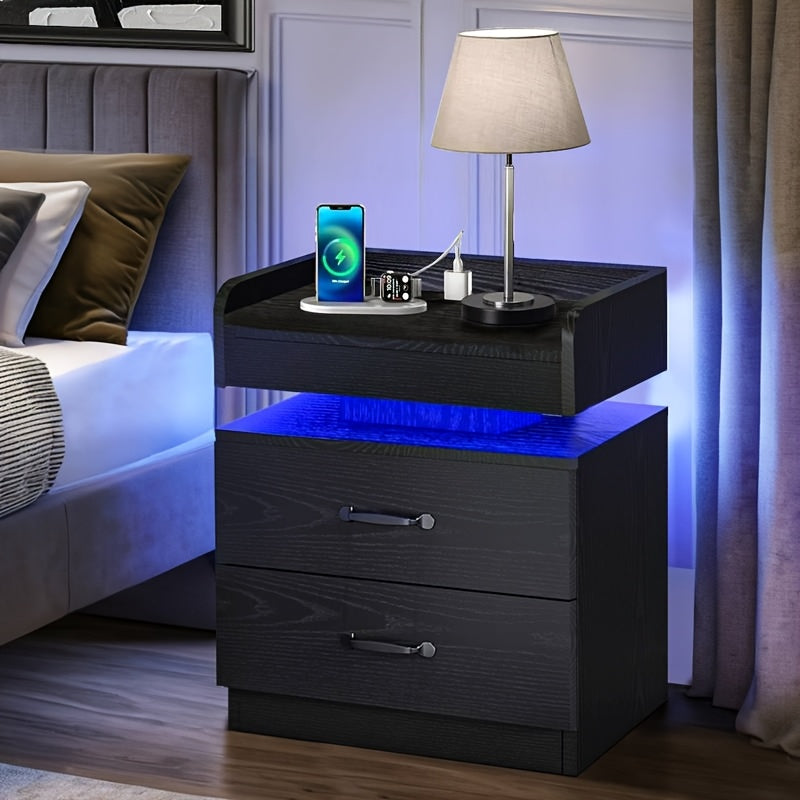 modern led bedside table charging station wooden bedside