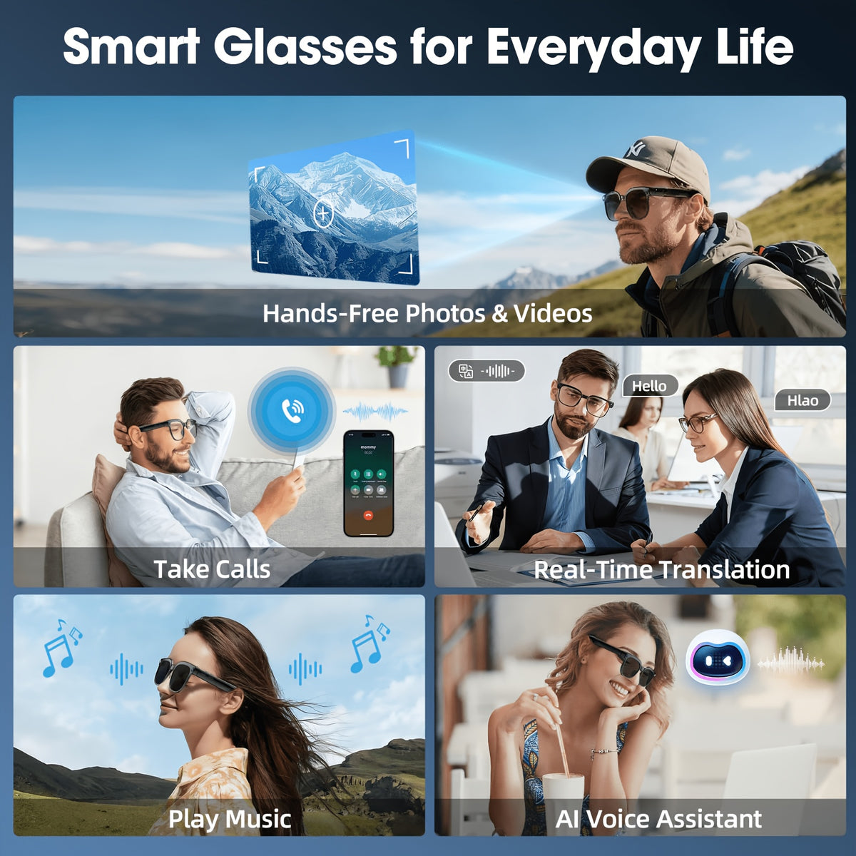 smart   8mp hd video recording glasses audio